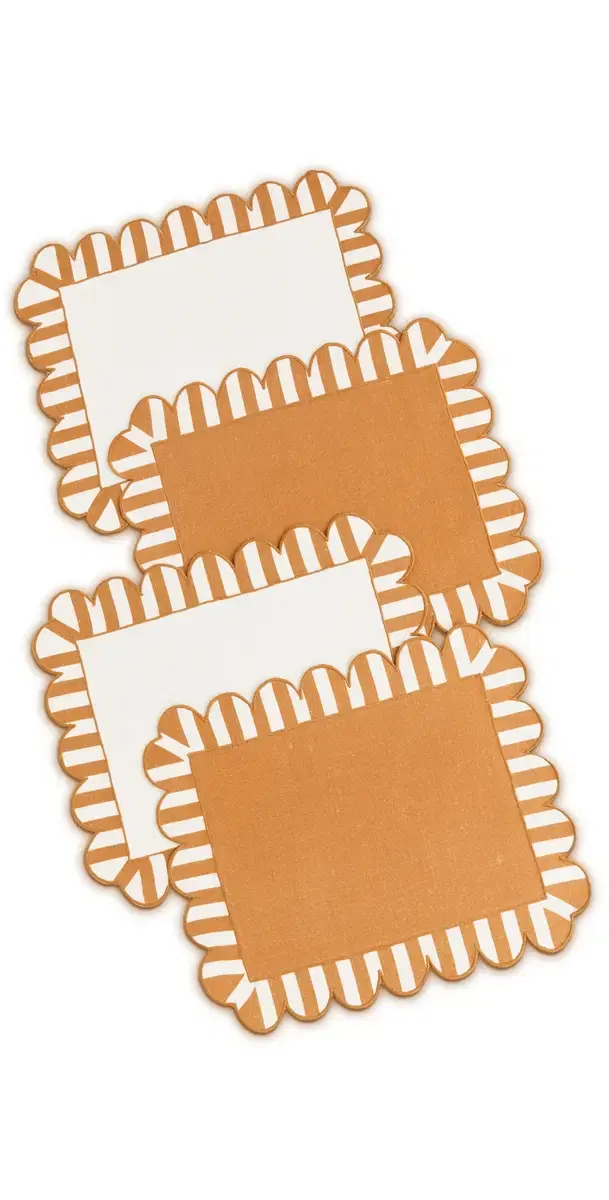 Misette Scalloped Stripe Double Sided Placemats Set of 4 Amber One Size