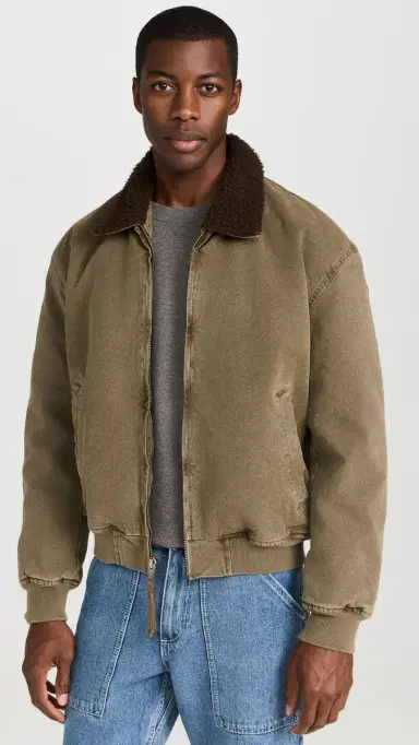 Alex Mill Flight Jacket In Canvas With Sherpa Collar Faded Olive | Thumbnail 2 Alex Mill Flight Jacket In Canvas With Sherpa Collar Faded Olive | Thumbnail 2