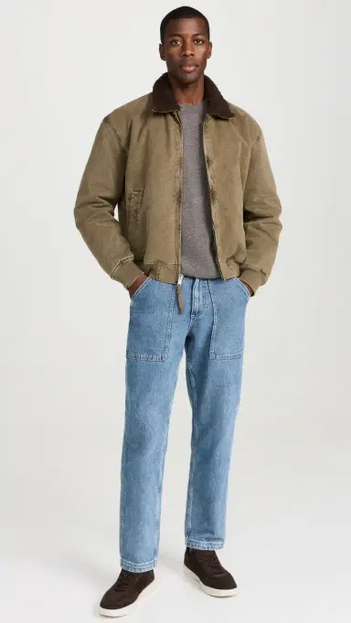 Alex Mill Flight Jacket In Canvas With Sherpa Collar Faded Olive | Thumbnail 5 Alex Mill Flight Jacket In Canvas With Sherpa Collar Faded Olive | Thumbnail 5