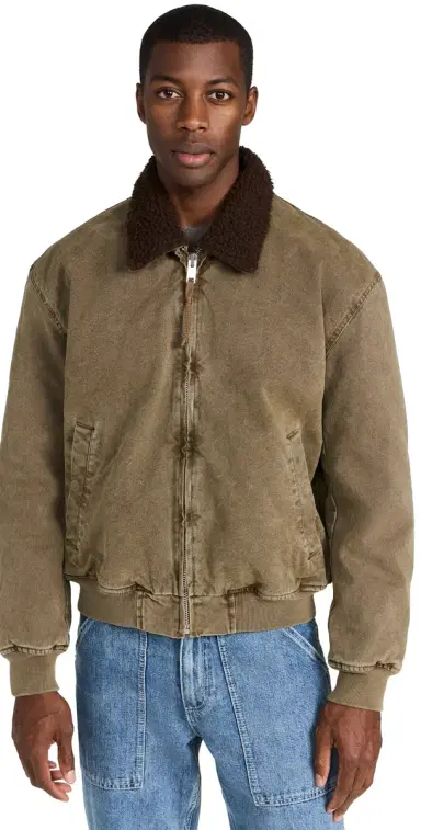 Alex Mill Flight Jacket In Canvas With Sherpa Collar Faded Olive | Thumbnail 1 Alex Mill Flight Jacket In Canvas With Sherpa Collar Faded Olive | Thumbnail 1