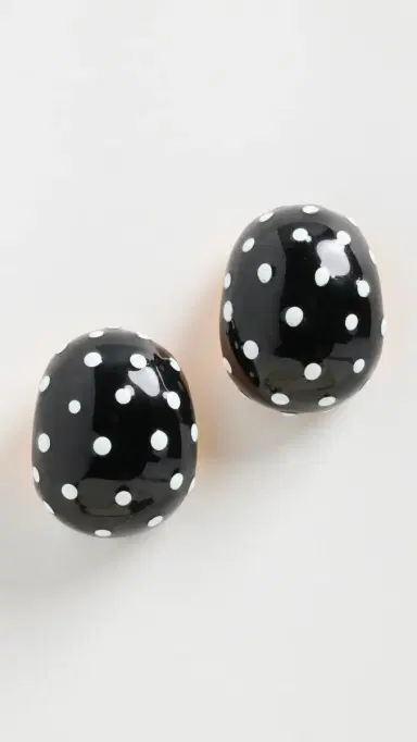 KENNETH JAY LANE Domed Hoop Earrings Black/ White One Size | Thumbnail 2
