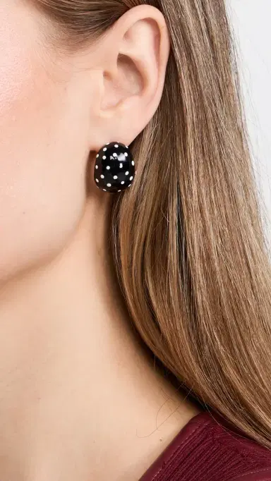 KENNETH JAY LANE Domed Hoop Earrings Black/ White One Size | Thumbnail 3
