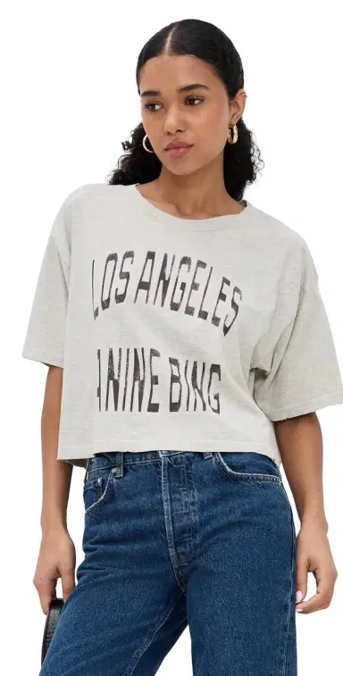 Anine Bing Johnny Cropped Tee Grey M | Thumbnail 1