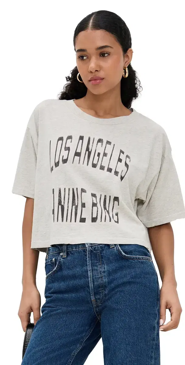 ANINE BING Johnny Cropped Tee Grey