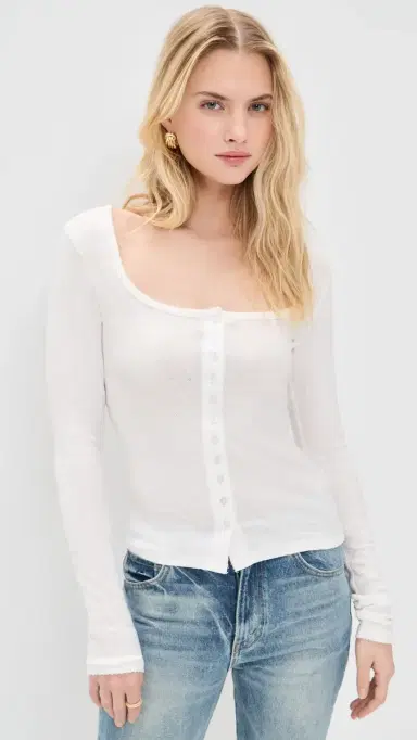 Free People End Game Pointelle Shirt Sugar Swizzle | Thumbnail 2 Free People End Game Pointelle Shirt Sugar Swizzle | Thumbnail 2