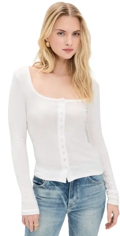 Free People End Game Pointelle Shirt Sugar Swizzle | Thumbnail 1 Free People End Game Pointelle Shirt Sugar Swizzle | Thumbnail 1