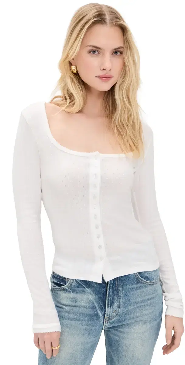 Free People End Game Pointelle Shirt Sugar Swizzle