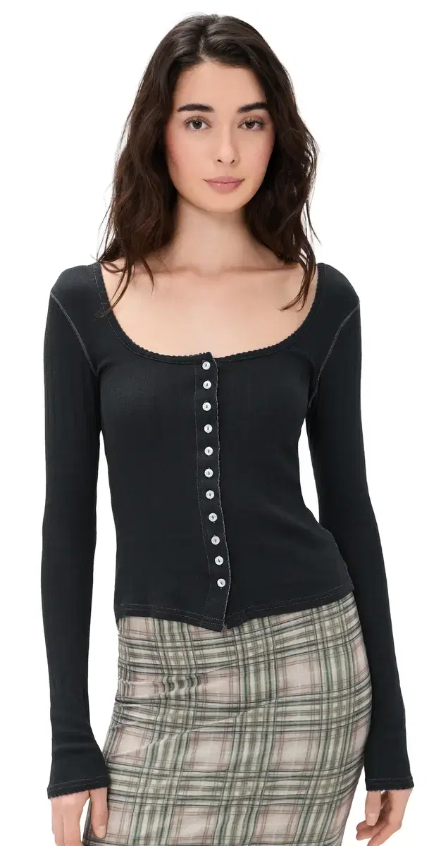 Free People End Game Pointelle hirt Black