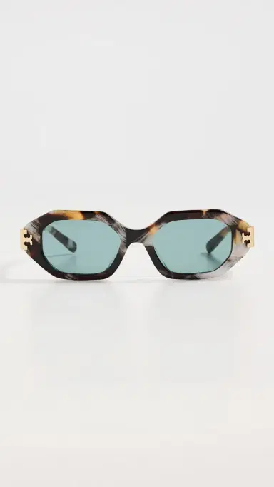 Tory Burch Eleanor Geometric Sunglasses Dark Wavy Tortoise One Size | Thumbnail 2