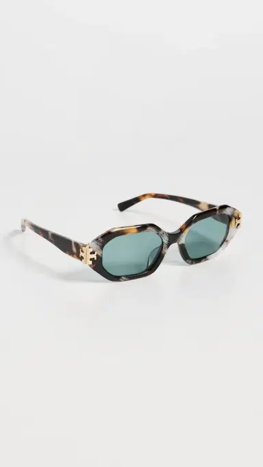 Tory Burch Eleanor Geometric Sunglasses Dark Wavy Tortoise One Size | Thumbnail 4