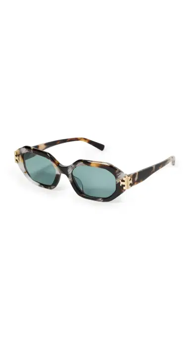 Tory Burch Eleanor Geometric Sunglasses Dark Wavy Tortoise One Size | Thumbnail 6