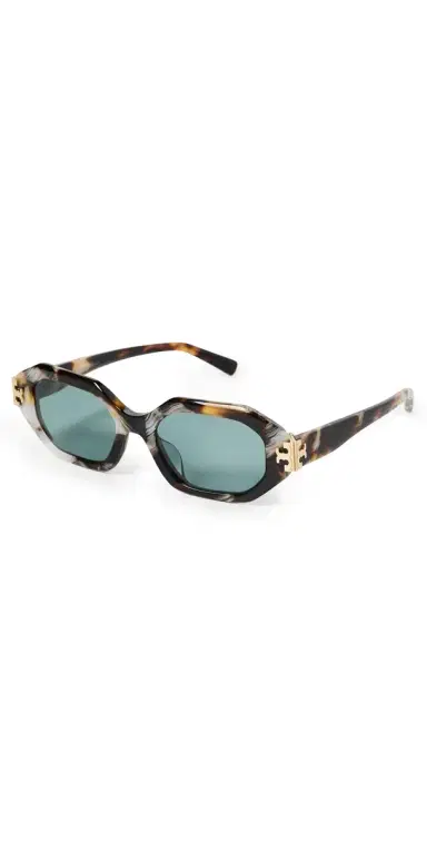 Tory Burch Eleanor Geometric Sunglasses Dark Wavy Tortoise One Size | Thumbnail 1
