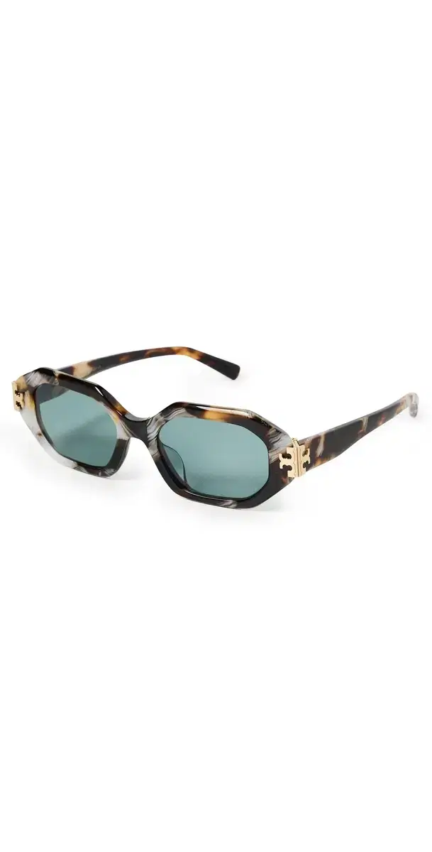 Tory Burch Eleanor Geometric Sunglasses Dark Wavy Tortoise One Size