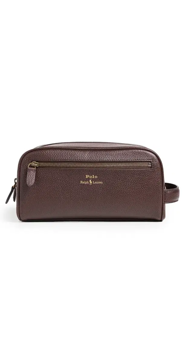 Polo Ralph Lauren Pebbled Leather Toiletry Bag Dark Brown One Size