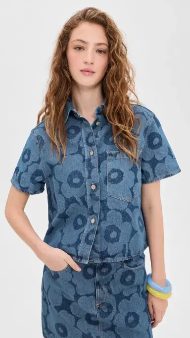 Marimekko Maridenim Kuvata Unikko Shirt Mid Indigo | Thumbnail 2