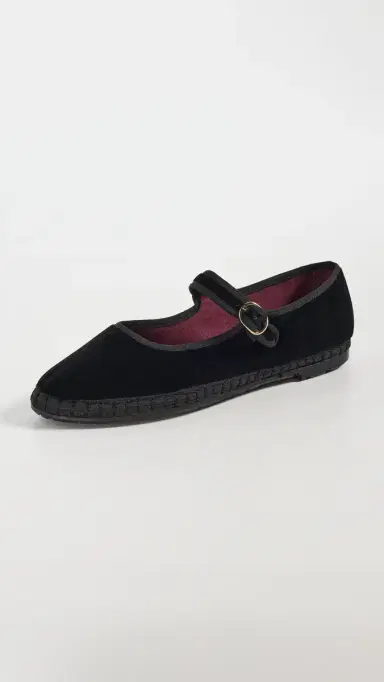 Flabelus Antonia Velvet Mary Jane Flats Black 38 | Thumbnail 2