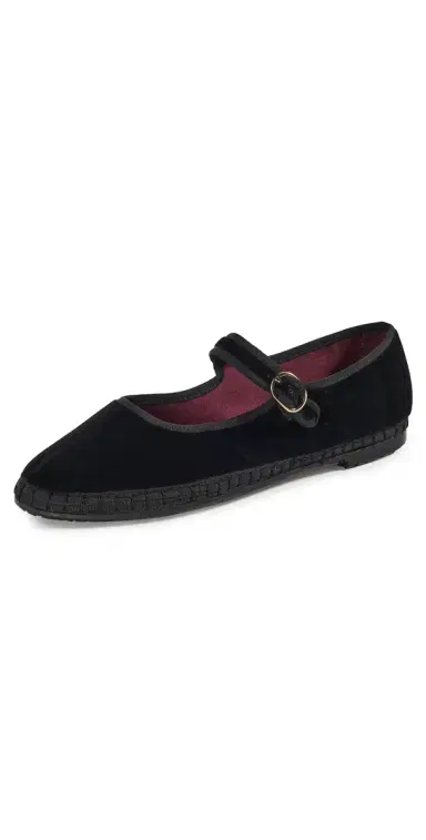 Flabelus Antonia Velvet Mary Jane Flats Black 38 | Thumbnail 1