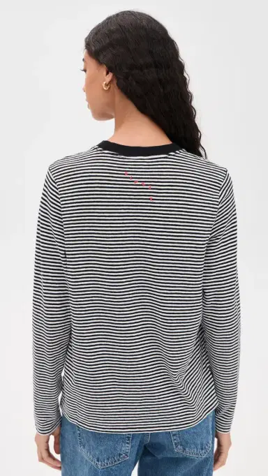Clare V. Mini Stripe ong Sleeve Tee Black/Cream | Thumbnail 3