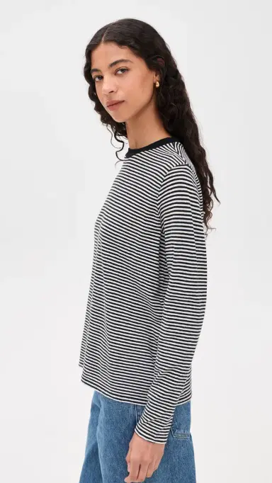 Clare V. Mini Stripe ong Sleeve Tee Black/Cream | Thumbnail 4