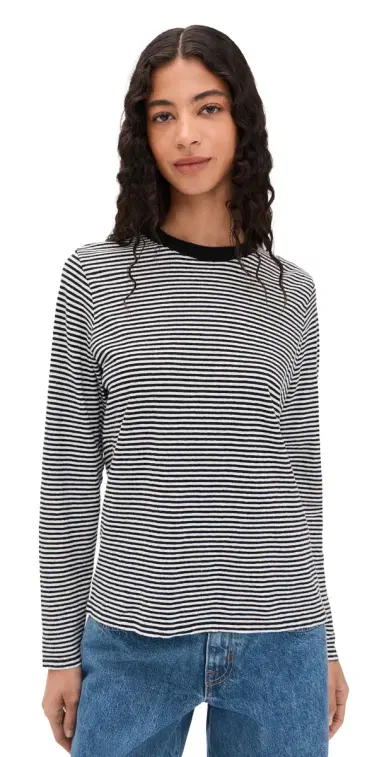 Clare V. Mini Stripe ong Sleeve Tee Black/Cream | Thumbnail 1