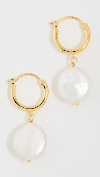 Gorjana Reese Pearl Huggie Hoop Earrings Gold One Size | Thumbnail 2