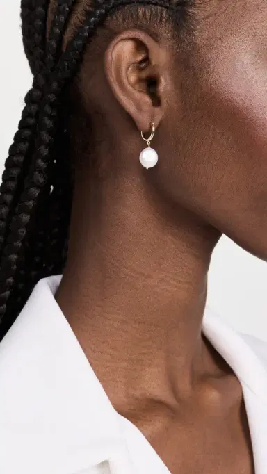 Gorjana Reese Pearl Huggie Hoop Earrings Gold One Size | Thumbnail 3