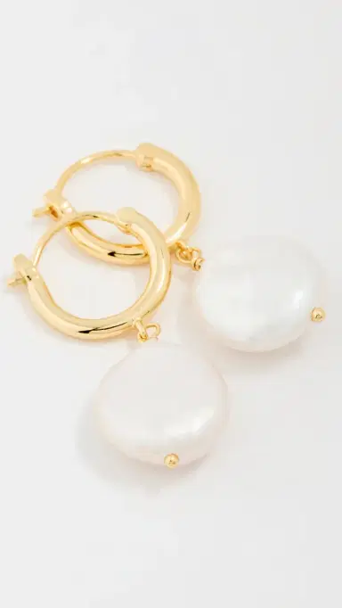 Gorjana Reese Pearl Huggie Hoop Earrings Gold One Size | Thumbnail 4