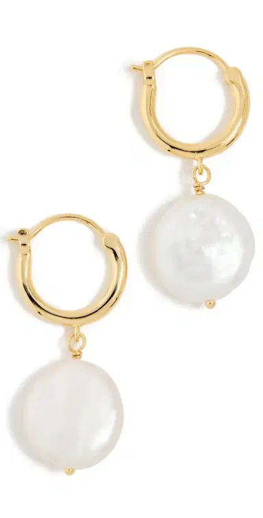 Gorjana Reese Pearl Huggie Hoop Earrings Gold One Size | Thumbnail 1