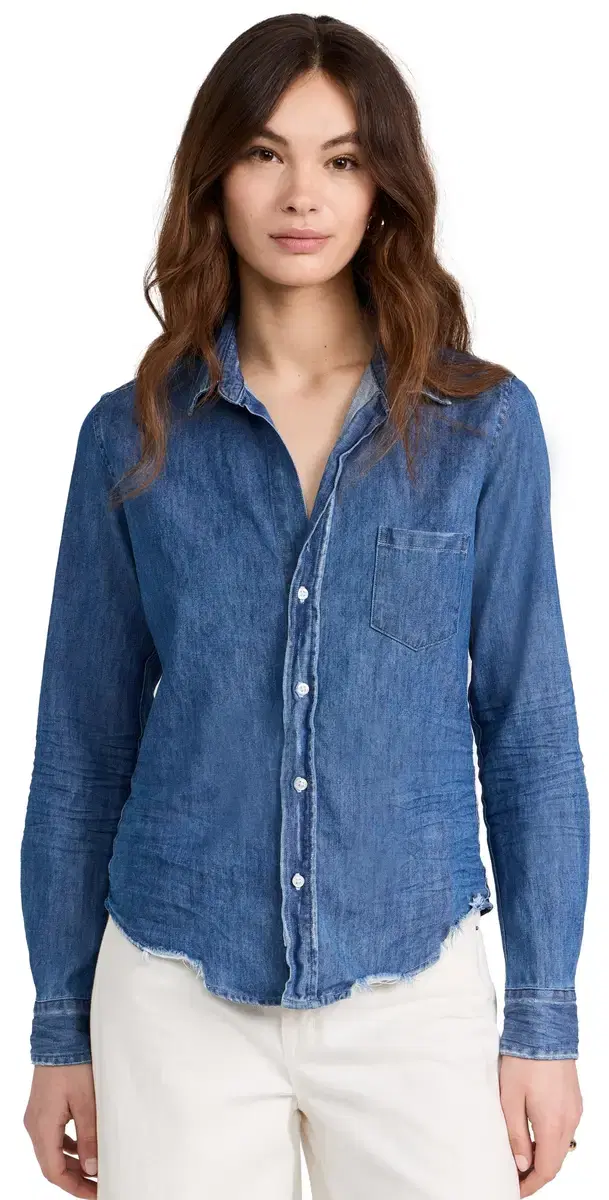 Frank & Eileen Tailored Button Up hirt Vintage tonewashed Indigo