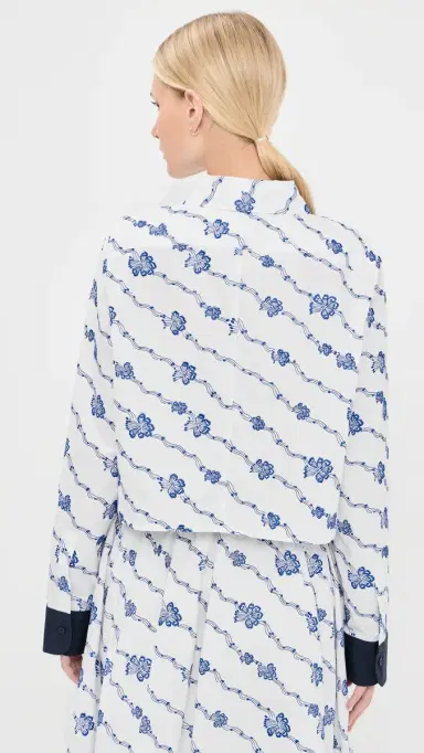 Rosie Assoulin Cropped Button Down Blue/White S | Thumbnail 3