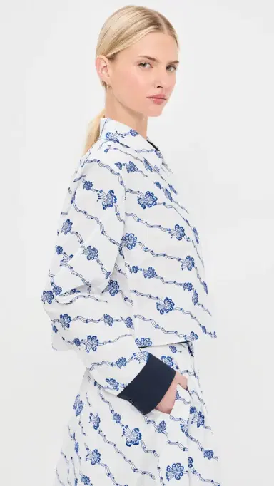 Rosie Assoulin Cropped Button Down Blue/White S | Thumbnail 4