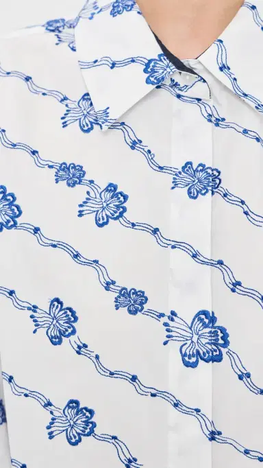 Rosie Assoulin Cropped Button Down Blue/White S | Thumbnail 6