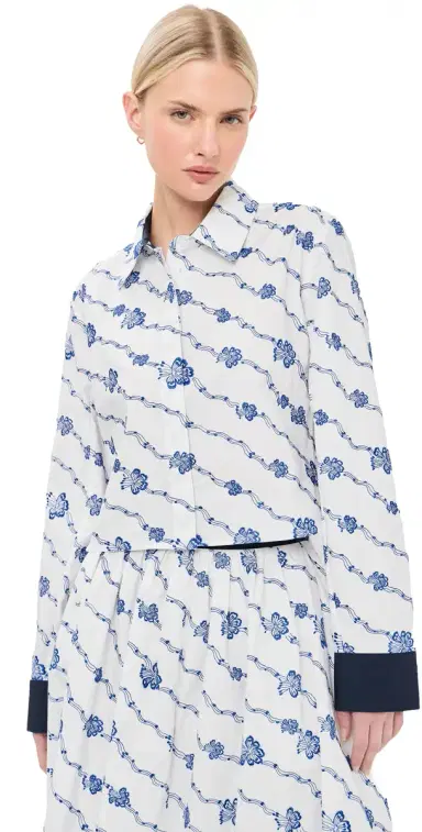 Rosie Assoulin Cropped Button Down Blue/White S | Thumbnail 1