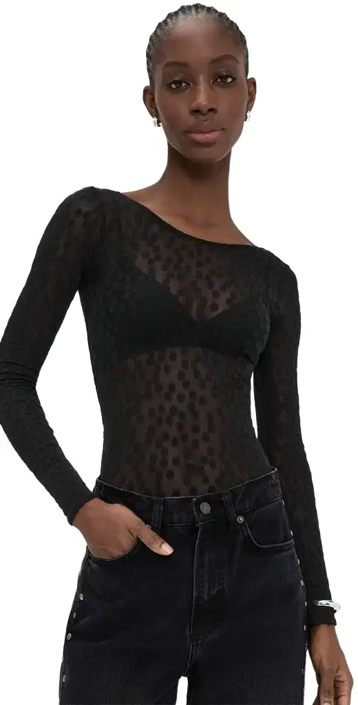 weet Dots Thong Bodysuit Black