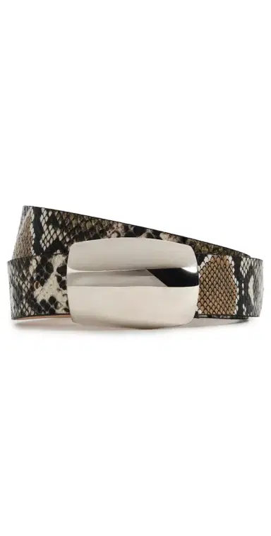 L'AGENCE Milou Domed Croc Embossed Belt Dark nake Embossed | Thumbnail 1 L'AGENCE Milou Domed Croc Embossed Belt Dark nake Embossed | Thumbnail 1