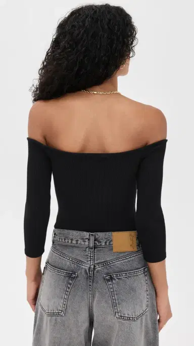 L'Agence Evelyn Off Shoulder Thong Bodysuit Black M | Thumbnail 3