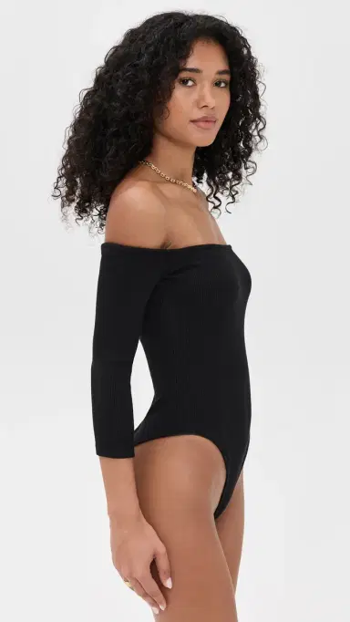 L'Agence Evelyn Off Shoulder Thong Bodysuit Black M | Thumbnail 4