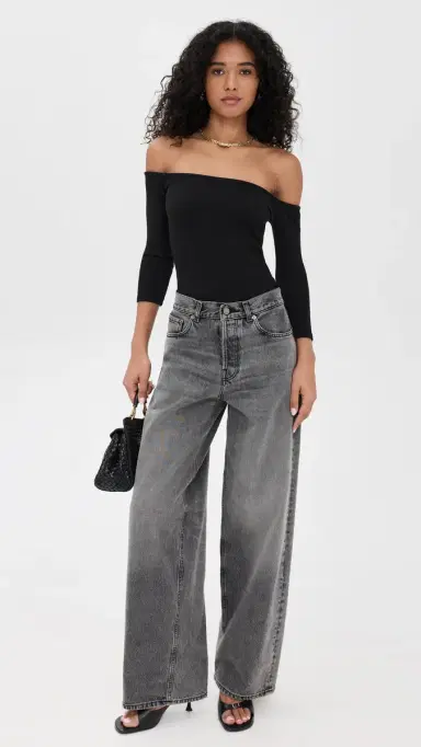 L'Agence Evelyn Off Shoulder Thong Bodysuit Black M | Thumbnail 5