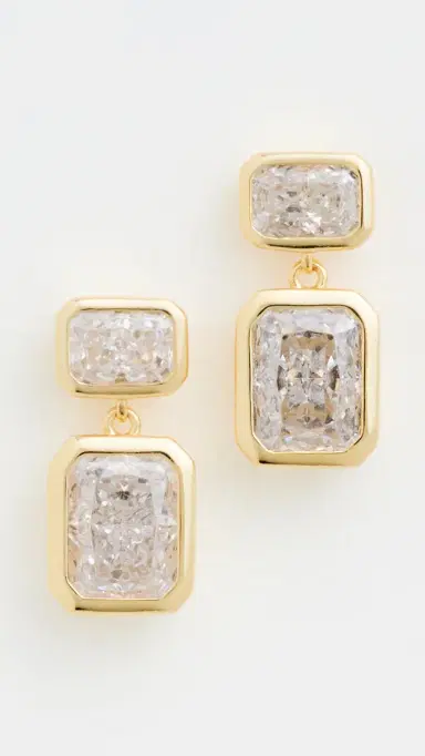 Shashi Emerald Baguette Drop Earrings | Thumbnail 2