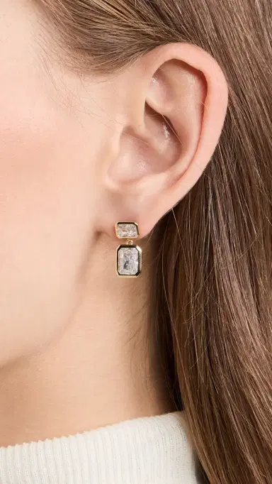 Shashi Emerald Baguette Drop Earrings | Thumbnail 3