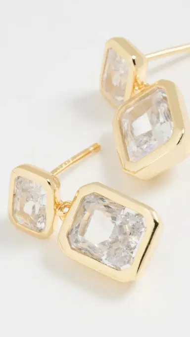 Shashi Emerald Baguette Drop Earrings | Thumbnail 4