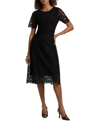 Misook Women's Mixed-Media A-Line Midi-Dress - Black - Size XXL | Thumbnail 2 Misook Women's Mixed-Media A-Line Midi-Dress - Black - Size XXL | Thumbnail 2