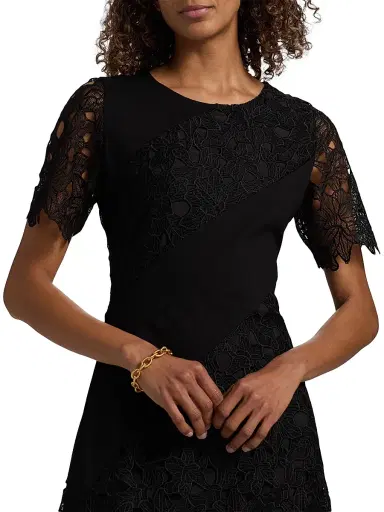 Misook Women's Mixed-Media A-Line Midi-Dress - Black - Size XXL | Thumbnail 6 Misook Women's Mixed-Media A-Line Midi-Dress - Black - Size XXL | Thumbnail 6