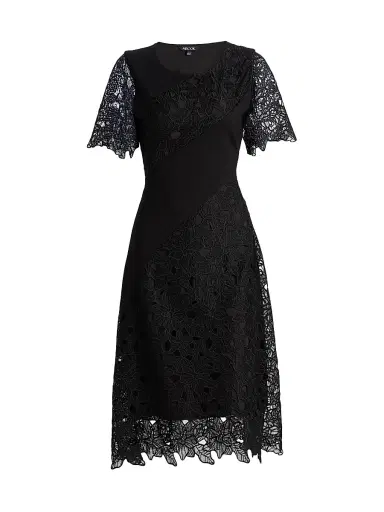 Misook Women's Mixed-Media A-Line Midi-Dress - Black - Size XXL | Thumbnail 1 Misook Women's Mixed-Media A-Line Midi-Dress - Black - Size XXL | Thumbnail 1