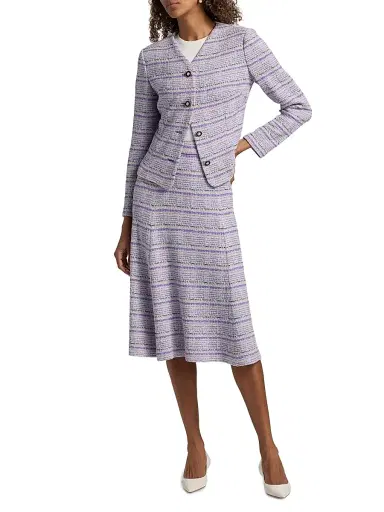 Misook Women's Striped Tweed Knit Midi-Skirt - Powder Blue Multi - Size XXL | Thumbnail 2