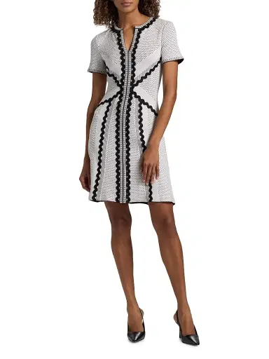 Misook Women's Knit A-Line Knee-Length Dress - White Black - Size XXL | Thumbnail 2