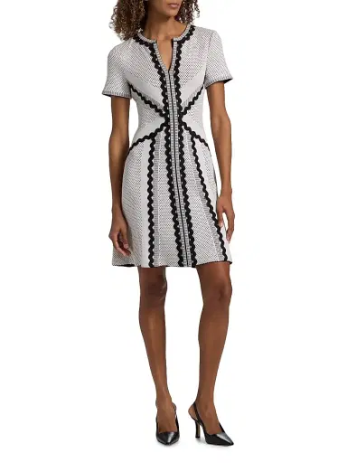 Misook Women's Knit A-Line Knee-Length Dress - White Black - Size XXL | Thumbnail 3