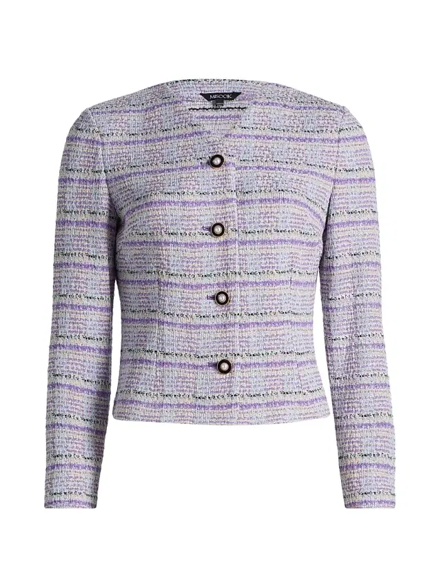 Women's Tweed Knit Jacket - Powder Blue Multi