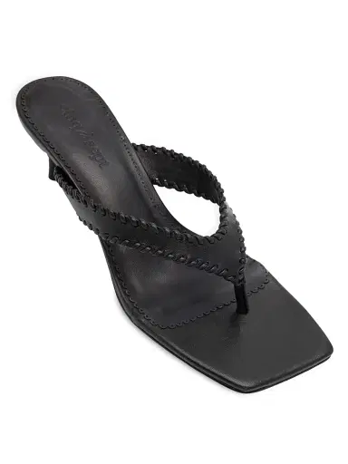 Cinq à Sept Women's Woven Leather Kitten-Heel Sandals - Black | Thumbnail 2