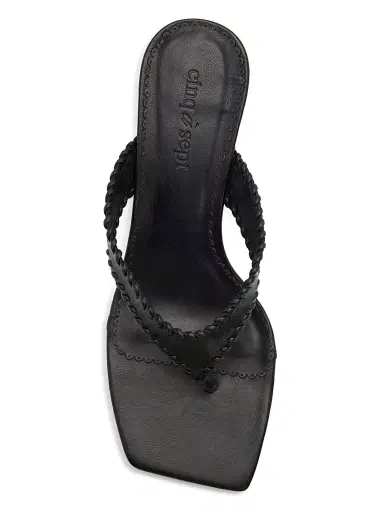 Cinq à Sept Women's Woven Leather Kitten-Heel Sandals - Black | Thumbnail 4